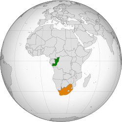 Republic of the CongoとSouth Africaの位置を示した地図