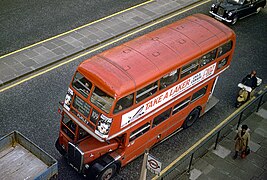 London Transport bus with Laker Airways advert in 1975