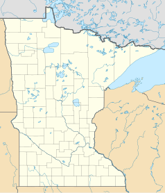 Mapa konturowa Minnesoty, w centrum znajduje się punkt z opisem „Harding”