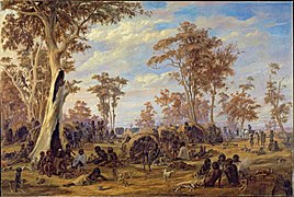 Alexander Schramm, A Tribe of Natives on the Banks of the River Torrens, 1850