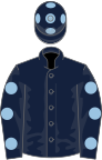 Dark blue, light blue spots on sleeves and cap