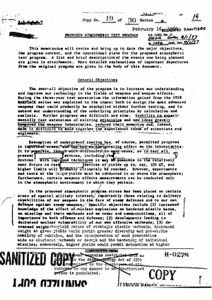 The proposed atmospheric test program for Operation Dominic, 16 Feb 1962