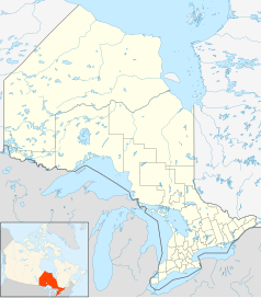 Mapa konturowa Ontario, na dole po prawej znajduje się punkt z opisem „Central Frontenac”