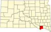 Map of South Dakota highlighting Bon Homme County