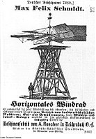 Windmühle mit vertikaler Achse und klappenden Flügeln (1880)