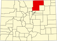 Map of Kolorado highlighting Weld County