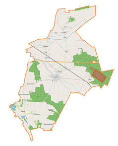 Mapa konturowa gminy Wohyń, w centrum znajduje się punkt z opisem „Wohyń”