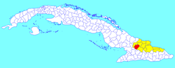 Cacocum municipality (red) within Holguín Province (yellow) and Cuba