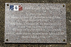 Plaque à la mémoire de Jean Léger de La Grange.