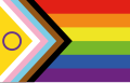 Regenboogvlag met tevens toegevoegd symbool (cirkel) voor intersekse (sinds 2021).