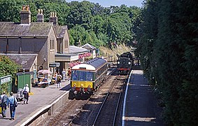 Alresford station with diesel railcar and WC 4-6-2 Bodmin