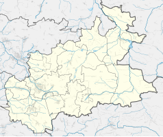 Mapa konturowa powiatu zawierciańskiego, po lewej nieco na dole znajduje się punkt z opisem „Odlewnia Zawiercie Spółka Akcyjna”