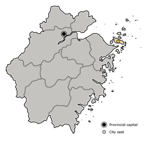 Zhoushan is highlighted on this map