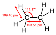 Skeletal formula of ethane with all hydrogens and carbons shown