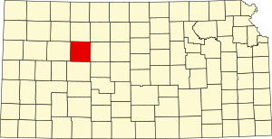 Map of Kansas highlighting Trego County