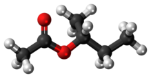 Ball-and-stick model of the sec-butyl acetate molecule