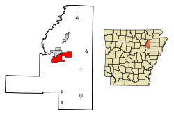 Location of Newport in Jackson County, Arkansas.