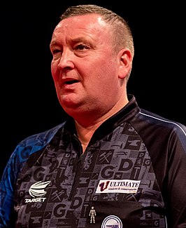 Glen Durrant tijdens de PDC European Darts Matchplay op 7 september 2019.