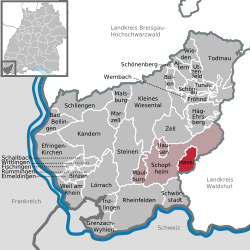 Elhelyezkedése Baden-Württemberg térképén