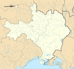 Mapa konturowa Gard, w centrum znajduje się punkt z opisem „Domessargues”