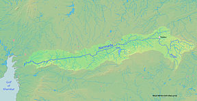 Kaart van die Narmada-bekken in Asië.