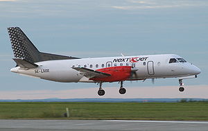 En av bolagets Saab 340 landar på Åre Östersund Airport.