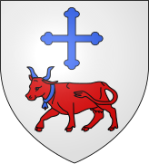 Blason en couleurs représentant une vache surmontée d'une croix.