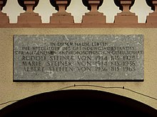 Unterer Zielweg 36, Dornach. In diesem Hause lebten die Mitglieder des Gründungsvorstandes der Allgemeinen Anthroposophischen Gesellschaft. Rudolf Steiner von 1914 bis 1925, Marie Steiner von 1914 bis 1936, Albert Steffen von 1936 bis 1963.