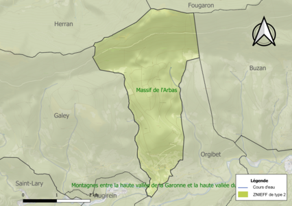 Carte de la ZNIEFF de type 2 sur la commune.