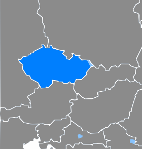 Mapa některých oblastí, v nichž je čeština většinovým či menšinovým jazykem