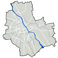 Mapa konturowa Warszawy, w centrum znajduje się punkt z opisem „Centrum Europejskich Studiów Regionalnych i Lokalnych”