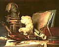 Die Attribute der Malerei, Bildhauerei und Architektur, 1769, Paris, Musée du Louvre. Mit diesem und dem folgenden Gemälde wurde Vallayer 1770 in die Académie aufgenommen.