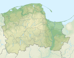 Mapa konturowa województwa pomorskiego, blisko centrum na dole znajduje się punkt z opisem „ujście”