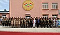 Indian Prime Minister Narendra Modi and President of Tajikistan Emomali Rahmon with personnel of the India-Tajik Friendship Hospital in Bokhtar, 13 July 2015.