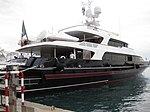 Valentino yacht förtöjd i Monte Argentario, Italien.