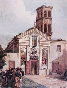 Santa Maria in Cappella. Akvarell utförd av Achille Pinelli år 1834.