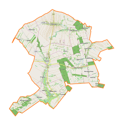 Mapa konturowa gminy Wysokie, blisko centrum na lewo znajduje się punkt z opisem „Wysokie”