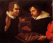 Carel van Mander ou Isaac Oliver,Ben Jonson et William Shakespeare jouant aux échecs, 1603.