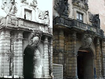 Das Grüne Tor des Dresdner Residenzschlosses in den 1950er oder 60er Jahren und 2015