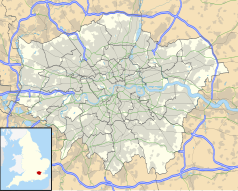 Mapa konturowa Wielkiego Londynu, blisko centrum na prawo znajduje się punkt z opisem „Woolwich”