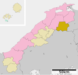 Okuizumos läge i Shimane prefektur Städer:      Signifikanta städer      Övriga städer Landskommuner:      Köpingar      Byar