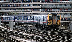 BR class 455/8 5856 in Network SouthEast livery approaching Waterloo