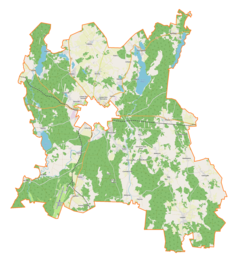 Mapa konturowa gminy wiejskiej Szczytno, blisko centrum na prawo znajduje się punkt z opisem „Wawrochy”