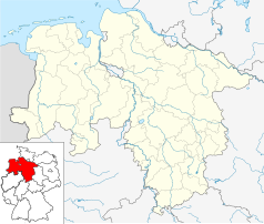 Mapa konturowa Dolnej Saksonii, u góry po lewej znajduje się punkt z opisem „Wittmund”