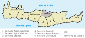 carte moderne de la Crète montrant ses subdivisions administratives