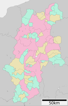 Mapa konturowa prefektury Nagano, po prawej znajduje się punkt z opisem „Koumi”