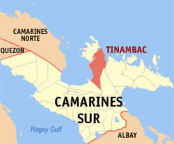 Mapa ng Camarines Sur na nagpapakita sa lokasyon ng Tinambac.