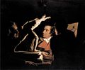 Tres persones mirant al Gladiador amb un llum d'oli, per Joseph Wright of Derby, 1765