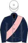 Dark Blue, Pink sash, White cap