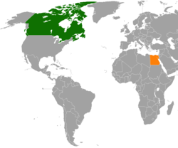 Map indicating locations of Canada and Egypt